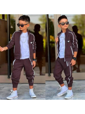 Ay Kids Erkek Çocuk 5-14 Yaş  Pike Kumaş 3'lü Eşofman Takımı Alt Üst Takım 60334-KA