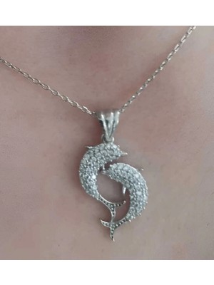 Pileli Store Gümüş Çift Yunus Balığı Kadın Kolye