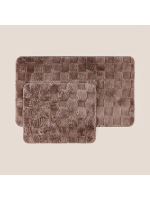 Evidea Soft Simirna Kare 2'li Banyo Paspası - Vizon - 60X100 cm + 50X60 cm
