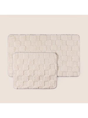 Evidea Soft Simirna Kare 2'li Banyo Paspası - Beyaz - 60X100 cm + 50X60 cm