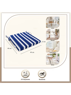 Monolisse Stripe Fermuarlı Bağcıklı Sandalye Minderi Mavi 40 x 40 cm