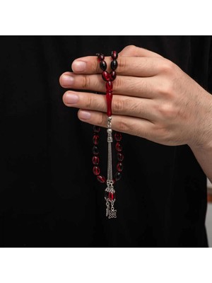 Pileli Store Gümüş Püskül Sıkma Kehribar Tesbih