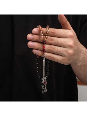 Pileli Store Gümüş Püskül Sıkma Kehribar Tesbih