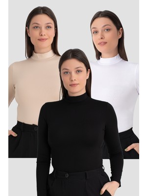 Arma Yıldız Kadın Balıkçı Yaka Uzun Kollu Body 3 Adet