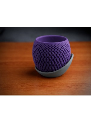 Ozka Concept 3D Baskı Küre Saksı - Kafes Dokulu Iki Parçalı Dekoratif Saksı - Mor-Gri