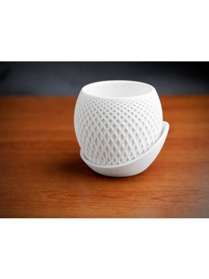 Ozka Concept 3D Baskı Küre Saksı - Kafes Dokulu Iki Parçalı Dekoratif Saksı - Beyaz-Beyaz