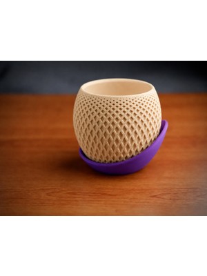 Ozka Concept 3D Baskı Küre Saksı - Kafes Dokulu Iki Parçalı Dekoratif Saksı - Bej-Mor