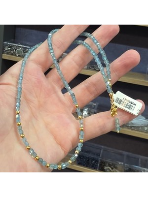 Nun Stone Akuamarin Doğal Taş 7A Kalite Küp Kesim 4mm Kolye 45CM