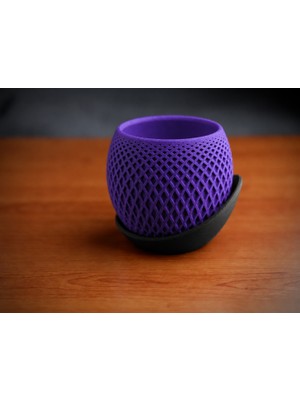 Ozka Concept 3D Baskı Küre Saksı - Kafes Dokulu Iki Parçalı Dekoratif Saksı - Mor-Siyah