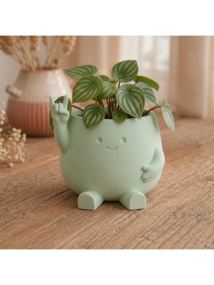 Ozka Concept 3D Baskı Smiley Face Planter - Gülümseyen Karakterli Saksı-Mint