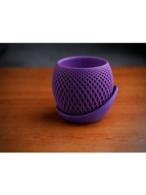 Ozka Concept 3D Baskı Küre Saksı - Kafes Dokulu Iki Parçalı Dekoratif Saksı - Mor-Mor