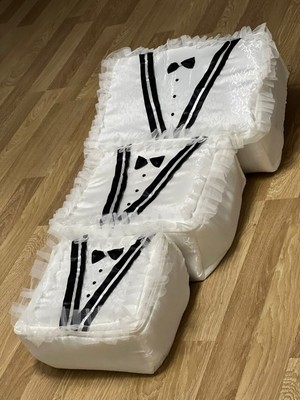 Ozka Concept Çeyizlik Damat Figürlü Saten Dantelli 3lü Bohça, Nişan Gelin Damat Hurcu 3lü, Damat Bohçası