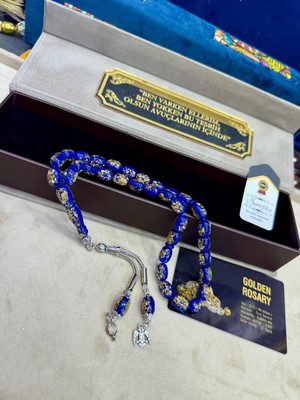 Tesbih Hanesi Özel Yazılı ve Özel Kutulu 24K Altın Parçacıklı LACIVERT Tesbih Sertifikalı Kisiye Özel Harfli Babaya Hediye Sevgiliye Hediye Ogretmene Hediye