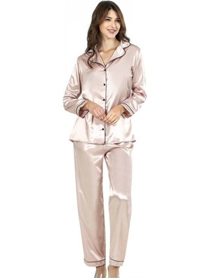 Marsilyan Pudra Ikili Saten Gecelik Pijama Takımı 7647