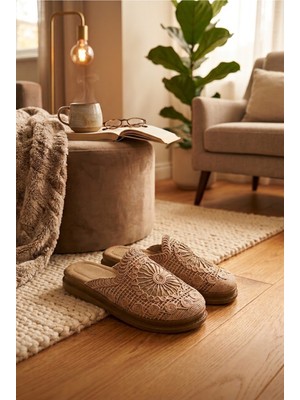 Relaxa Kadın Ev Gün Terliği, Yumuşak, Triko Kumaş,yumuşak Tabanlı, Şık Terlik Bronz