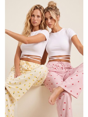 Siyah İnci 2'li Fiyonk Desenli Yumuşak Tuşe Kışlık Örme Tek Alt Pijama Altı 8074