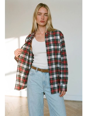 Sue Store Kırmızı Yeşil Ekoseli Oversize Oduncu Gömleği