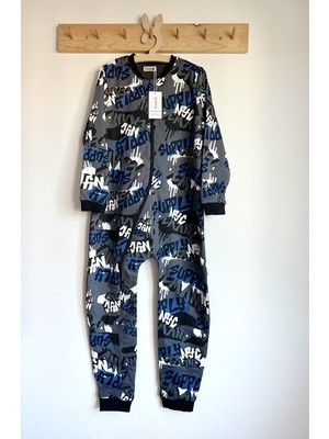 KEY KIDS Gri Siyah NYC  1 TOG Uyku Tulumu %100 Pamuklu Fermuarlı 8 Yaş 10 Yaş 12 Yaş Büyük Beden Çocuk Uyku Tulumu Çocuk Pijaması