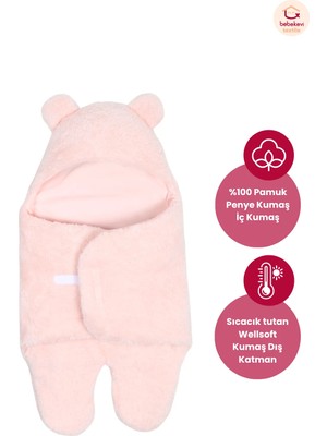 Bebekevi 0-12 Ay Welsoft Kulaklı Dış Kundak Bebek Battaniye – Yumuşak Peluş Kışlık Kundak