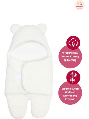 Bebekevi 0-12 Ay Welsoft Kulaklı Dış Kundak Bebek Battaniye – Yumuşak Peluş Kışlık Kundak