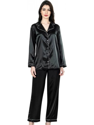 Marsilyan™- Siyah Ikili Saten Gecelik Pijama Takımı 7647