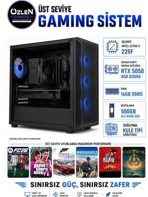 Özlen X71 Ultra 5 225F Rtx 5050 8gb 16GB Ddr5 Ram 500GB M.2 SSD Oyuncu Bilgisayarı