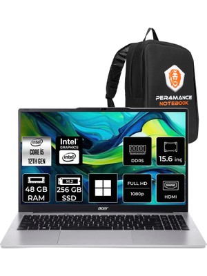 Acer Aspire Lite Intel Core I5 12450H 48GB Ram 256GB SSD 15.6" Fhd WIN11 Pro NXJ7JEY001P416 Notebook + Per4 Çanta