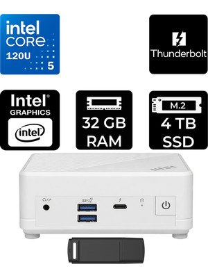 MSI Msı Cubi 5 Intel Core 5 120U 32GB Ram 4tb SSD Freedos 1M497EUP320 Mini Masaüstü Bilgisayar + Per4 USB Bellek