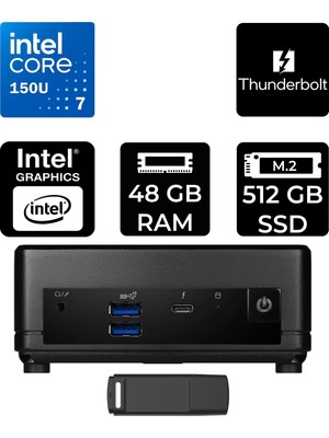 MSI Msı Cubi 5 Intel Core 7 150U 48GB Ram 512GB SSD Freedos 1M495EUP327 Mini Masaüstü Bilgisayar + Per4 USB Bellek
