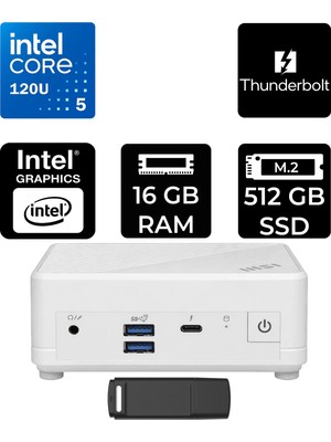 MSI Msı Cubi 5 Intel Core 5 120U 16GB Ram 512GB SSD Freedos 1M497EUP307 Mini Masaüstü Bilgisayar + Per4 USB Bellek