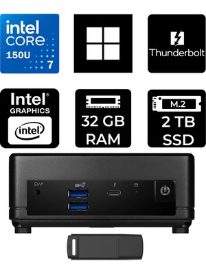 MSI Msı Cubi 5 Intel Core 7 150U 32GB Ram 2tb SSD WIN11 Pro 1M495EUP419 Mini Masaüstü Bilgisayar + Per4 USB Bellek