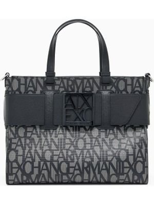 Armani Exchange Kadın Marka Logolu Kemer Detayı Fermuarlı Kapama Çıkarılabilir ve Ayarlanabilir Askı Siyah Omuz Çantası 942689 3F742-00850