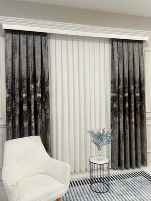 Brillant Gri-Haki Eskitme Desen 1/3 Sık Pile Yumuşak Dokulu Fon Perde