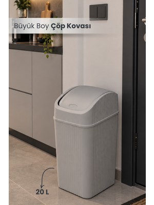 Orvila 20 Litre Pratik Kapaklı Mutfak Çöp Kovası Büyük Boy Banyo Çöp Kovası