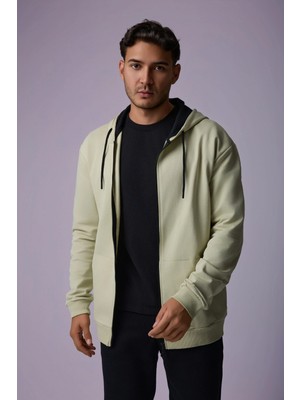 Defy's Erkek Oversize Kapüşonlu Fermuarlı Cepli Sweatshirt