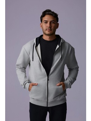 Defy's Erkek Oversize Kapüşonlu Fermuarlı Cepli Sweatshirt