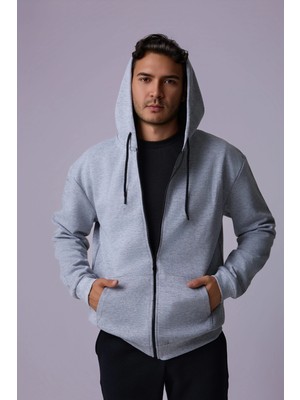 Defy's Erkek Oversize Kapüşonlu Fermuarlı Cepli Sweatshirt
