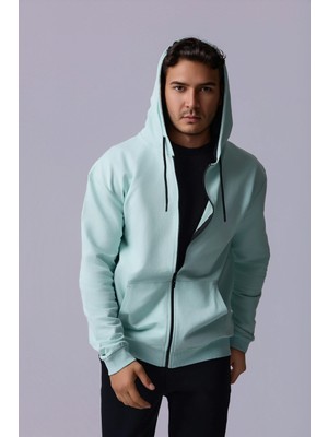 Defy's Erkek Oversize Kapüşonlu Fermuarlı Cepli Sweatshirt