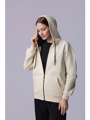 Defy's Kadın Oversize Kapüşonlu Fermuarlı Cepli Sweatshirt