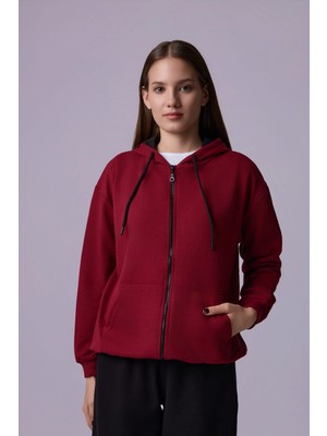 Defy's Kadın Oversize Kapüşonlu Fermuarlı Cepli Sweatshirt