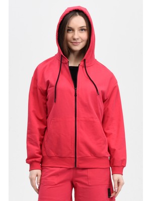 Defy's Kadın Oversize Kapüşonlu Fermuarlı Cepli Sweatshirt