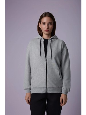 Defy's Kadın Oversize Kapüşonlu Fermuarlı Cepli Sweatshirt
