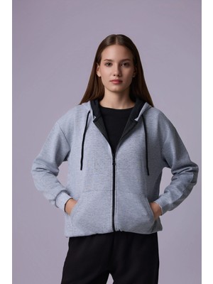 Defy's Kadın Oversize Kapüşonlu Fermuarlı Cepli Sweatshirt