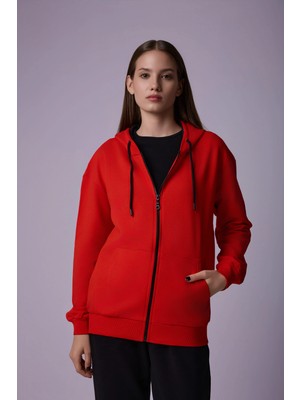 Defy's Kadın Oversize Kapüşonlu Fermuarlı Cepli Sweatshirt