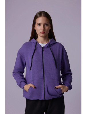 Defy's Kadın Oversize Kapüşonlu Fermuarlı Cepli Sweatshirt