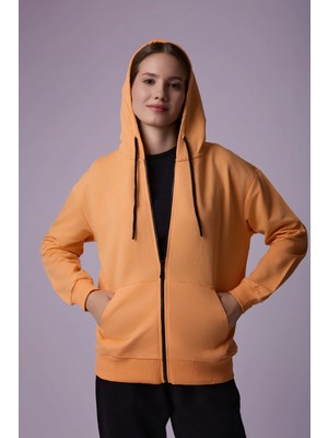 Defy's Kadın Oversize Kapüşonlu Fermuarlı Cepli Sweatshirt