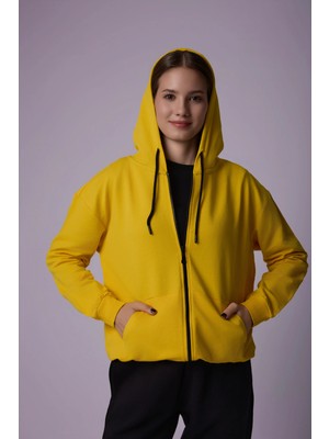 Defy's Kadın Oversize Kapüşonlu Fermuarlı Cepli Sweatshirt