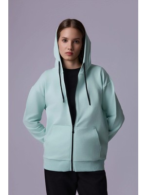 Defy's Kadın Oversize Kapüşonlu Fermuarlı Cepli Sweatshirt