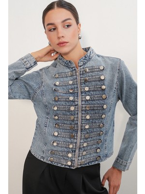 Hiccup Kadınlar Bdart Ceket Açık-Orta Mavi Denim