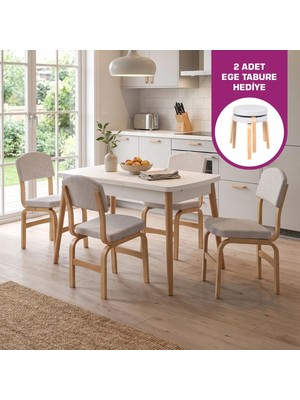 Vilinze Ege Sandalye Avanos Ahşap Mdf Açılır Mutfak Masası Takımı - 70X120+30 cm